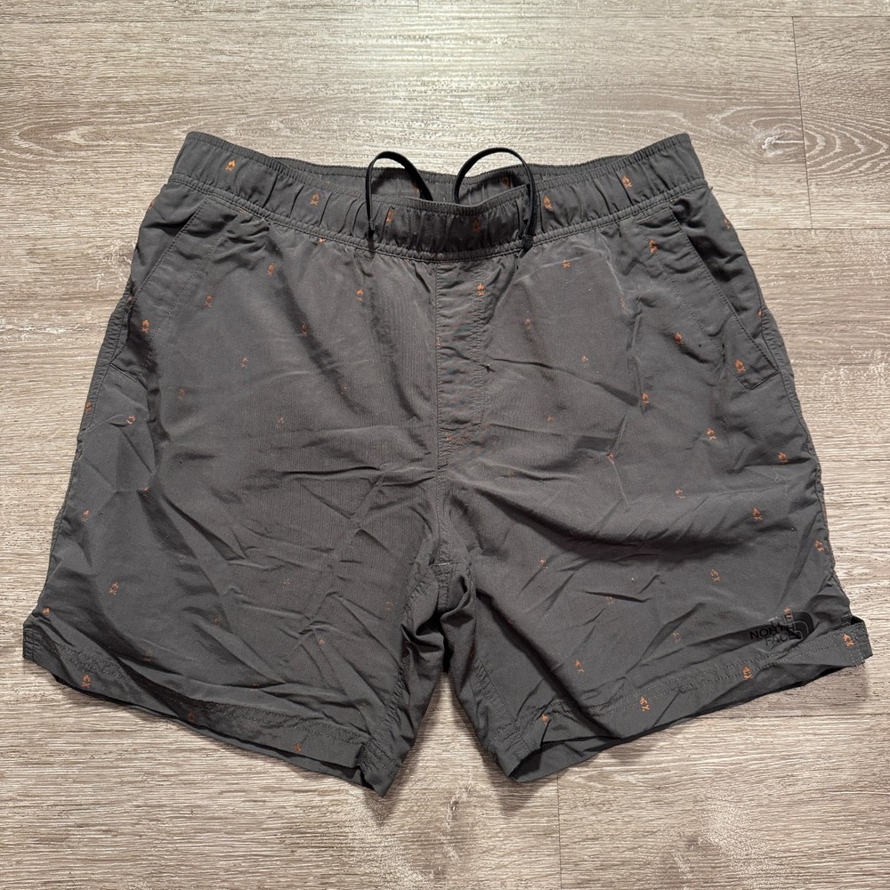 The North Face Shorts Swim Trunk Mens Medium‎ Campfire Print Gray Drawstring